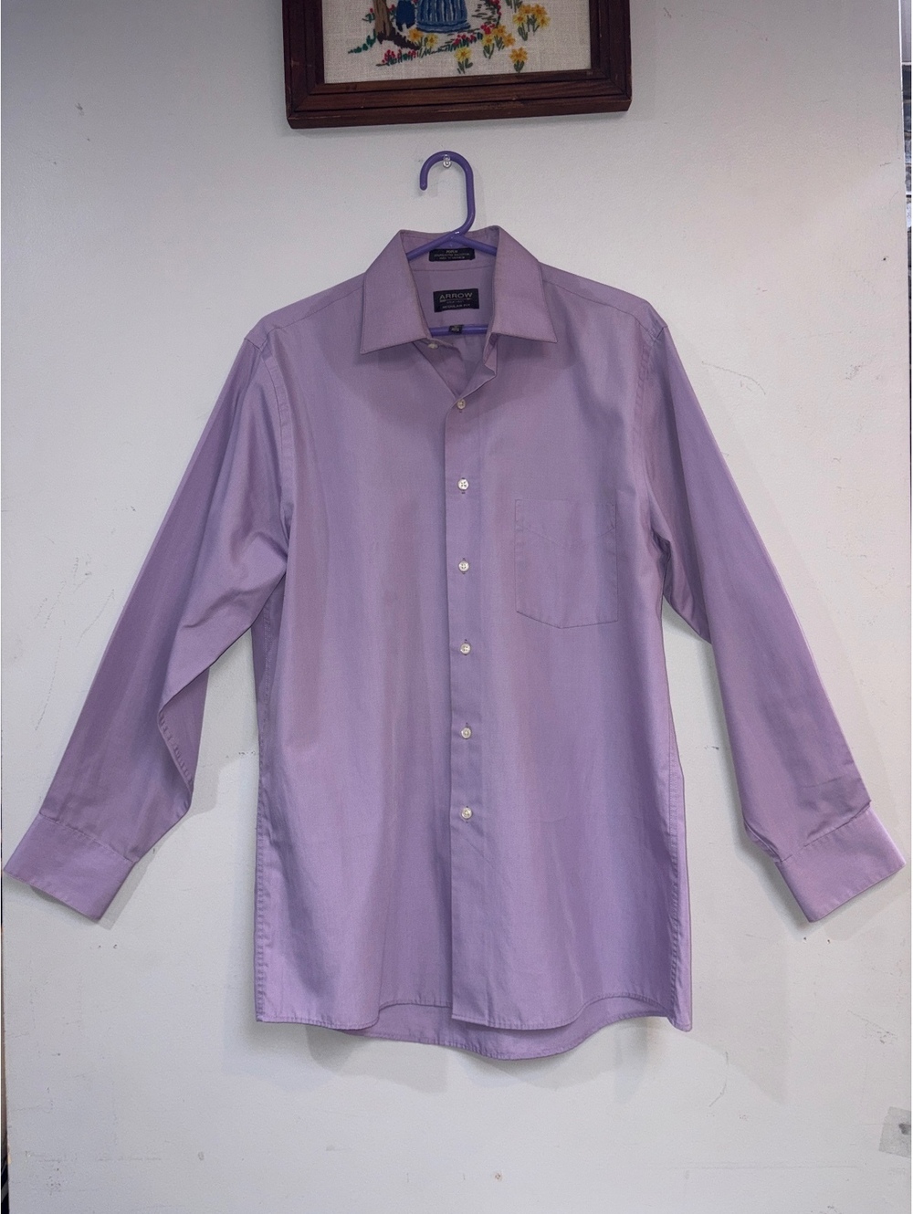 Arrow Men's Wrinkle-Free Lavender Poplin Dress Shirt - Regular Fit Medium